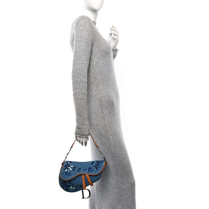 Christian Dior Denim Embroidered Saddle Bag Blue 2 of 10
