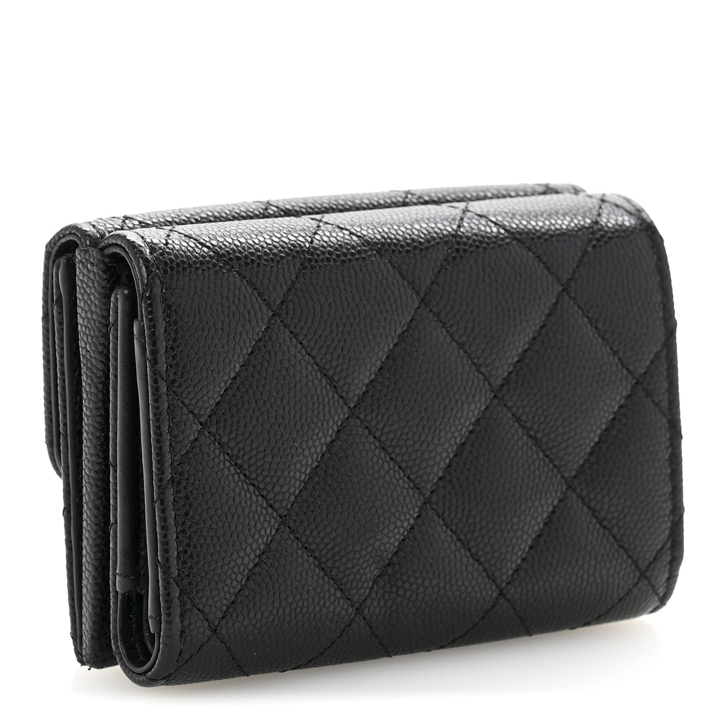 Caviar Quilted Small Textured CC Flap Wallet Black