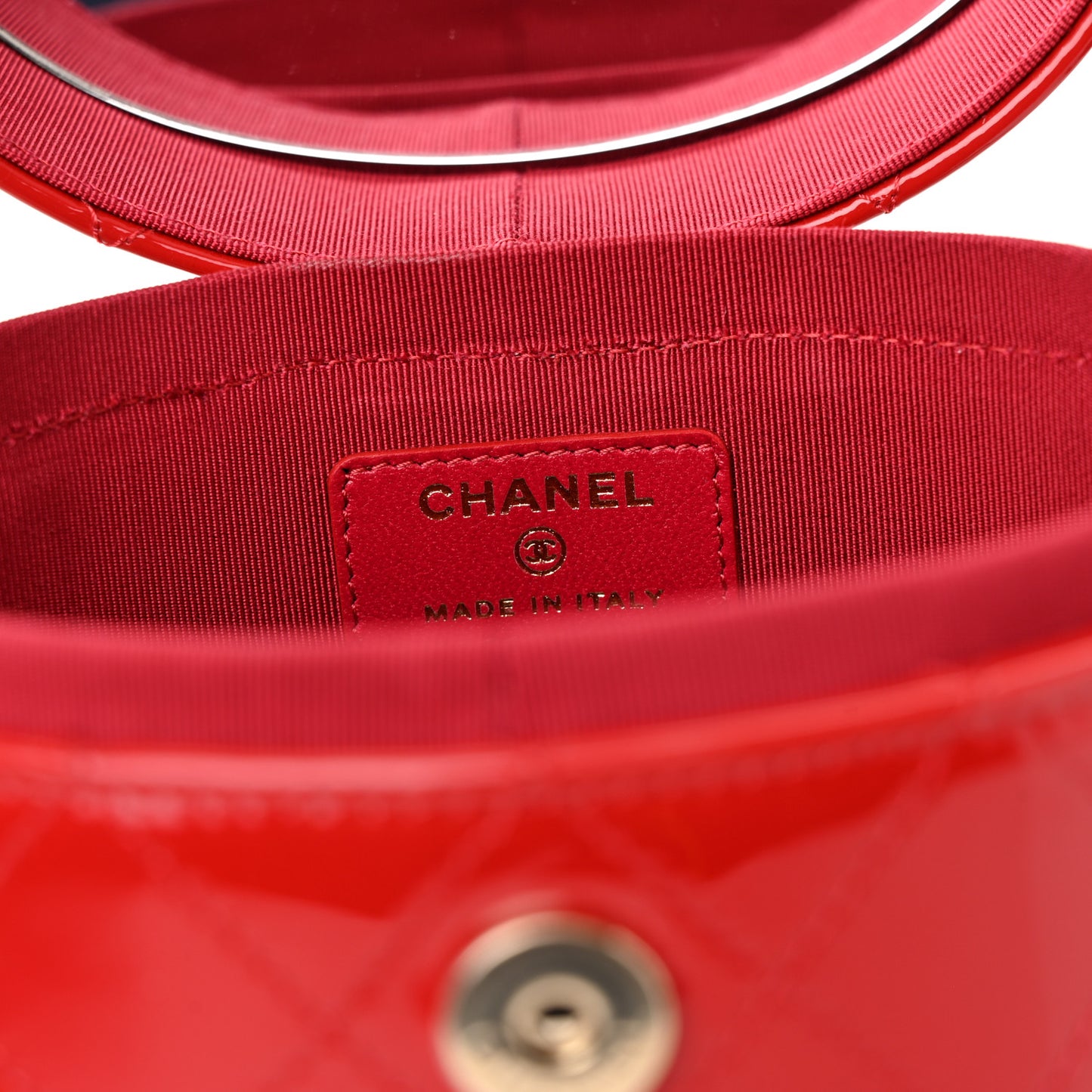 Patent Quilted Small Round Vanity With Chain Red