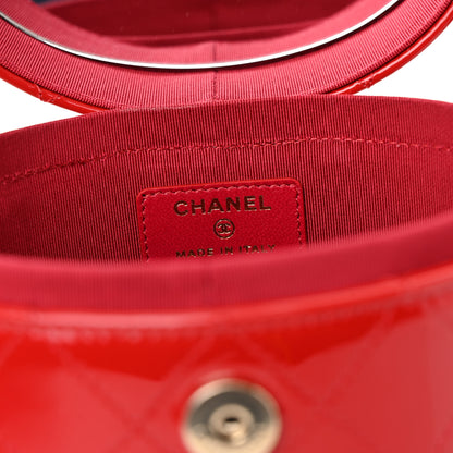 Chanel Patent Quilted Small Round Vanity With Chain Red 12 of 14