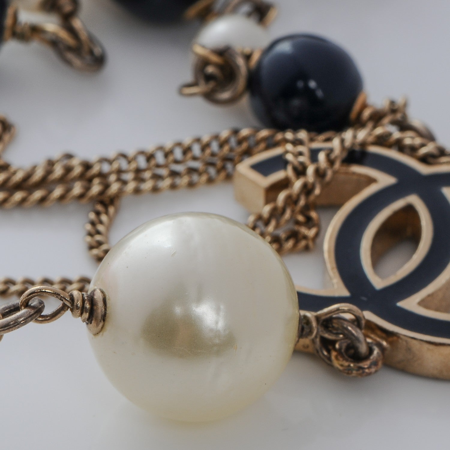 Chanel Pearl Beaded CC Long Necklace Navy 7 of 9