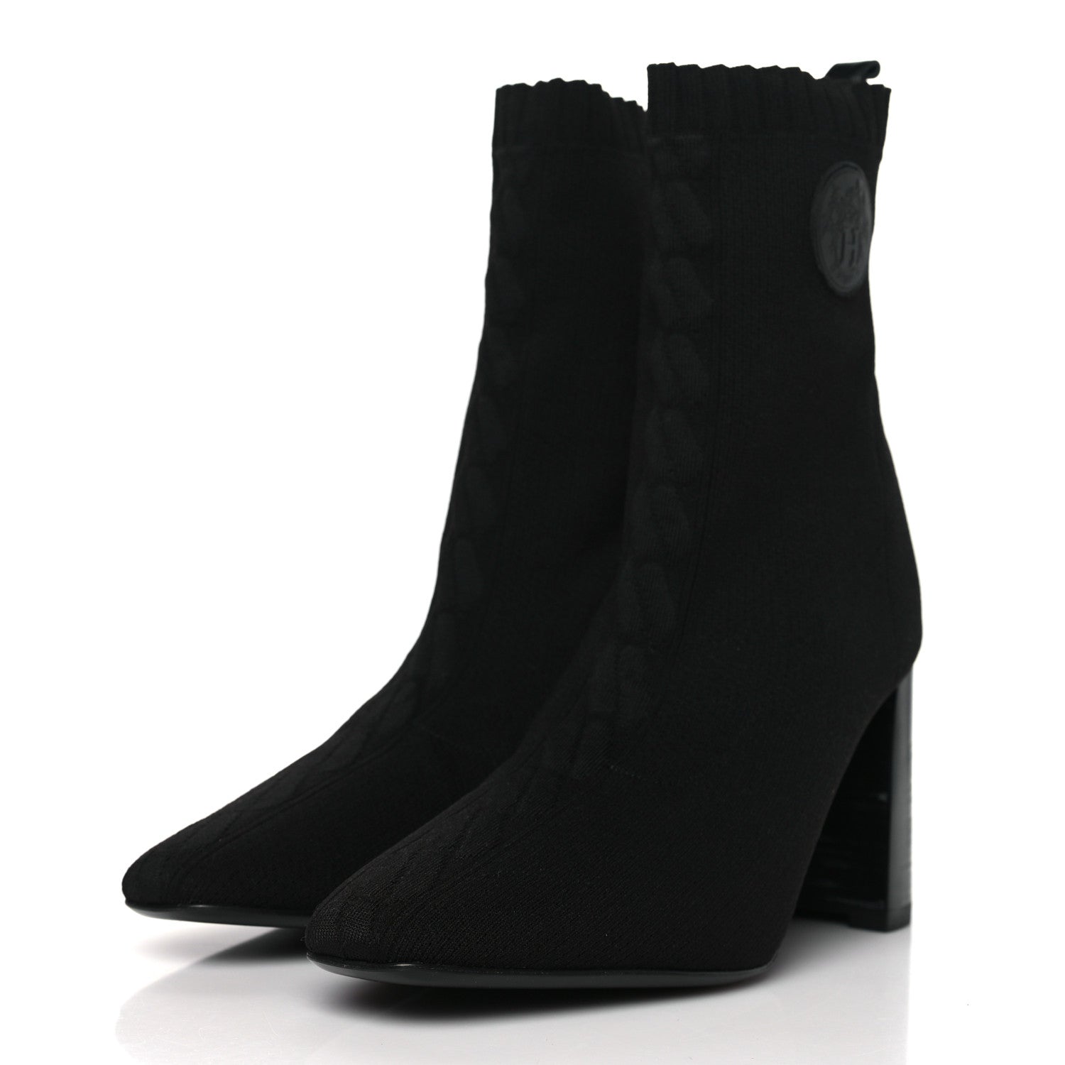 Hermes Knit Calfskin Volver 90 Ankle Boots 41 Black 2 of 6