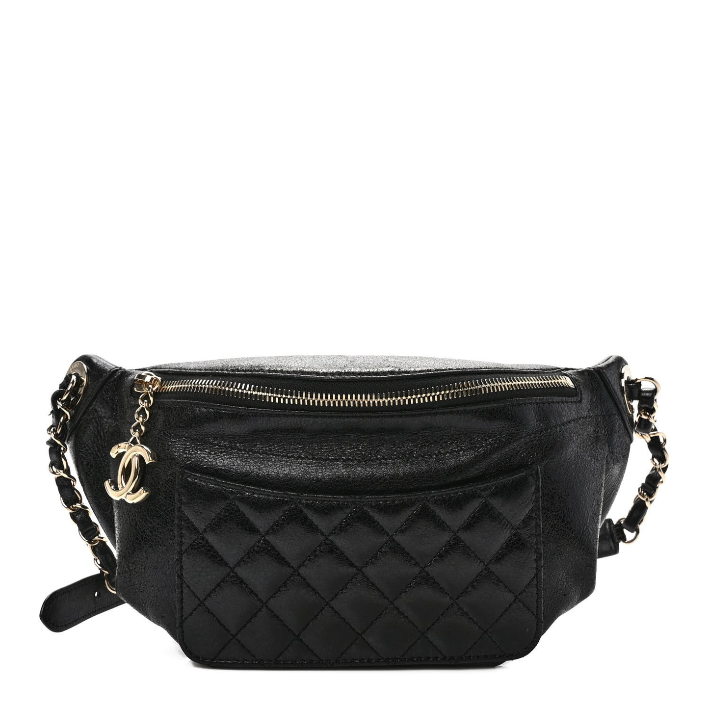 Lambskin Quilted Waist Bag Fanny Pack Black