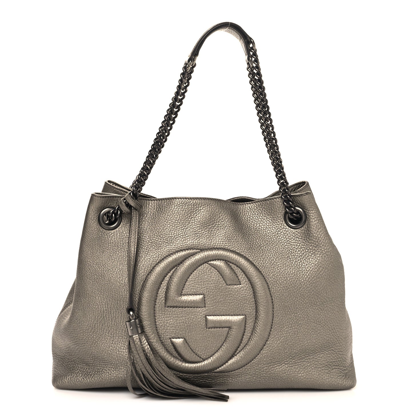 Metallic Pebbled Calfskin Medium Soho Chain Shoulder Bag Golden Beige