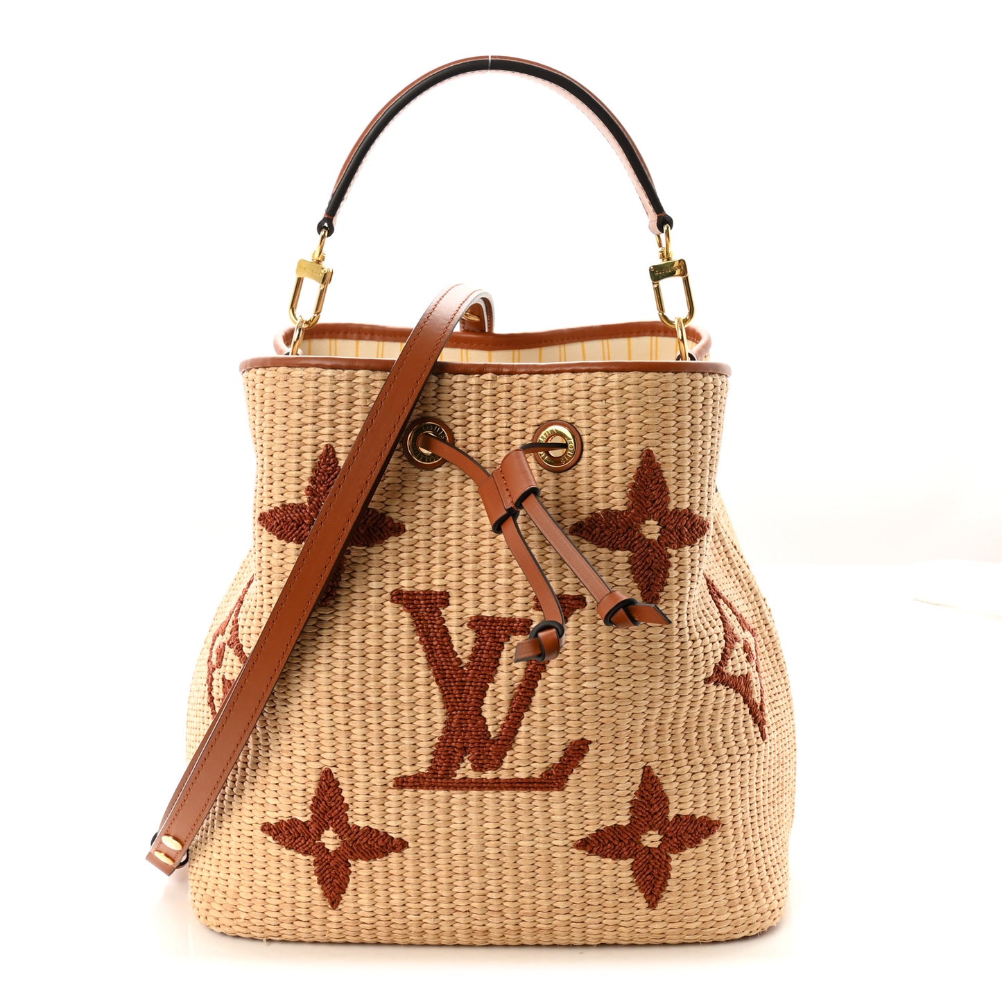 Raffia Calfskin Monogram Neonoe MM Tan