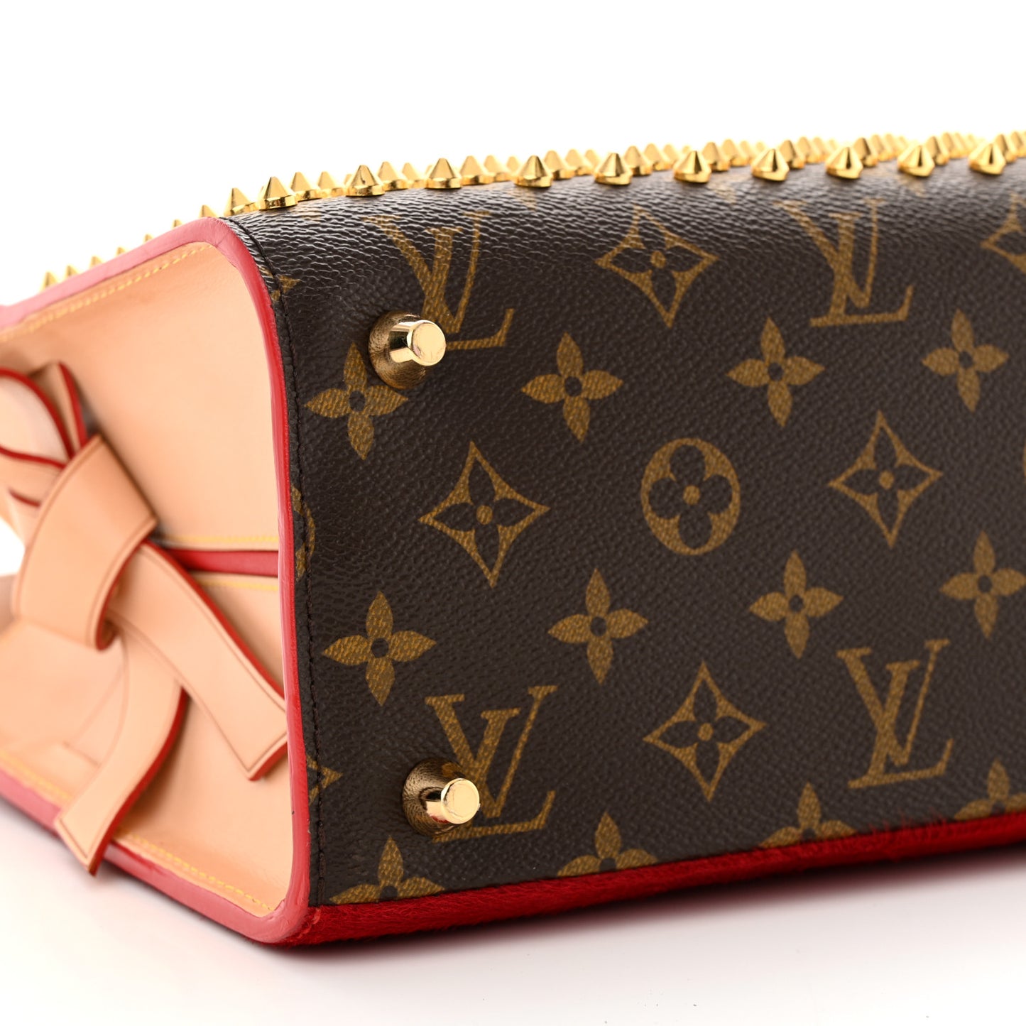 Monogram Calf Hair Spikes Iconoclasts Christian Louboutin Tote Red