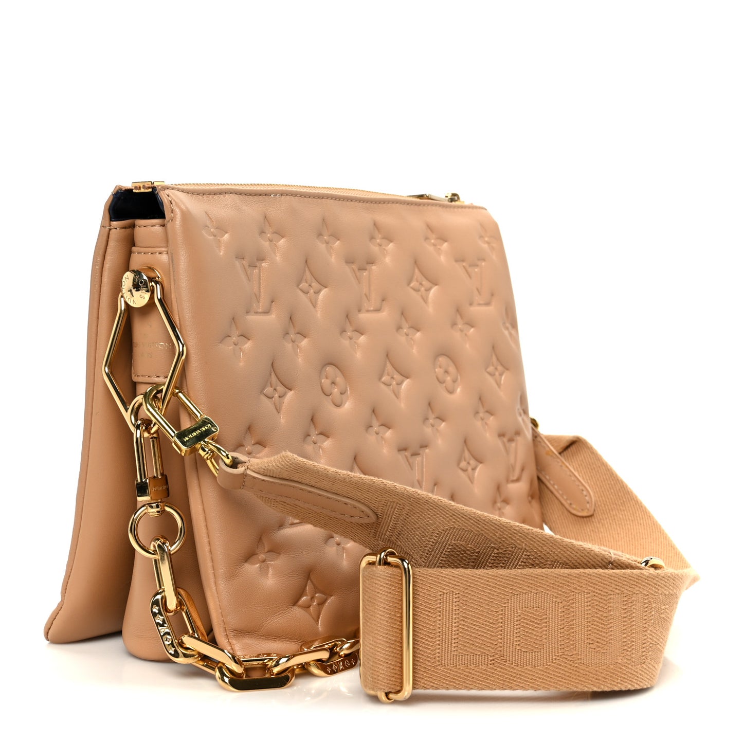 Lambskin Embossed Monogram Coussin PM Camel