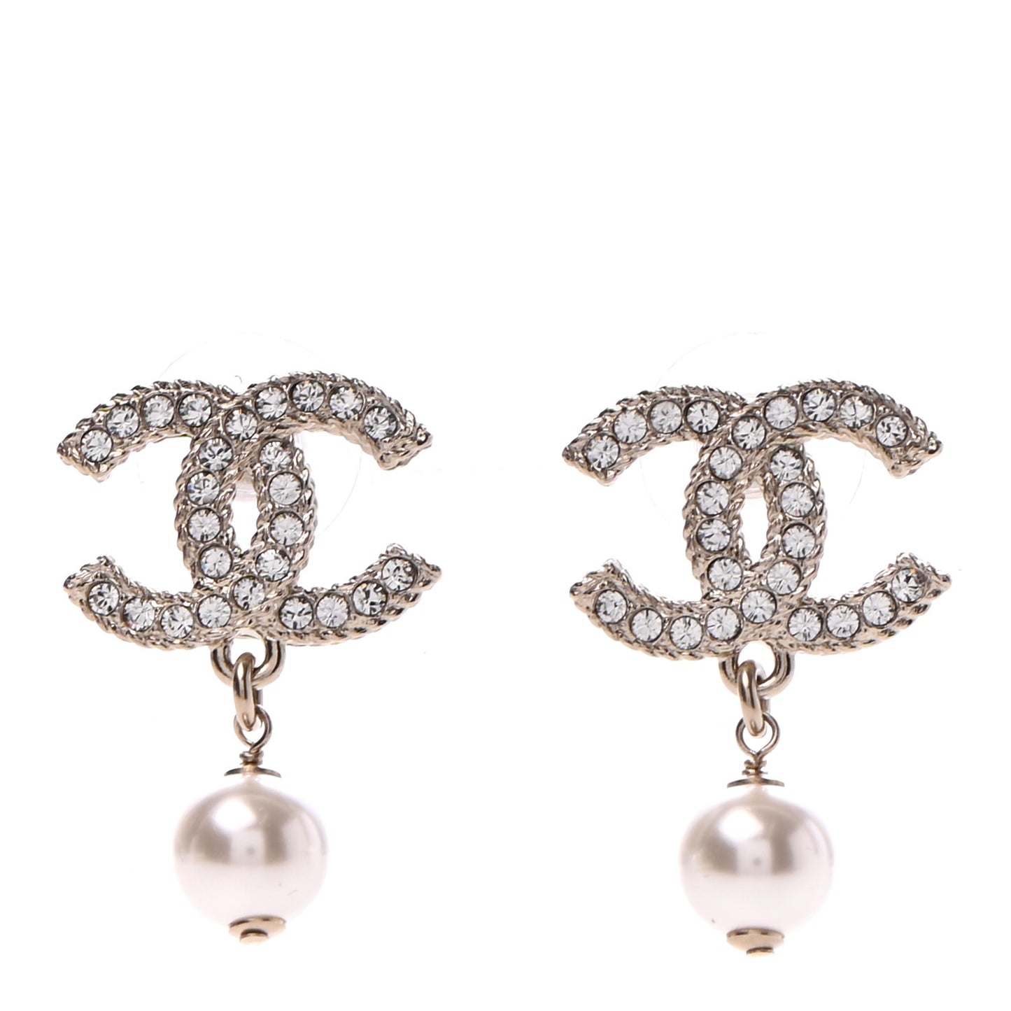 Crystal Pearl CC Drop Earrings Gold