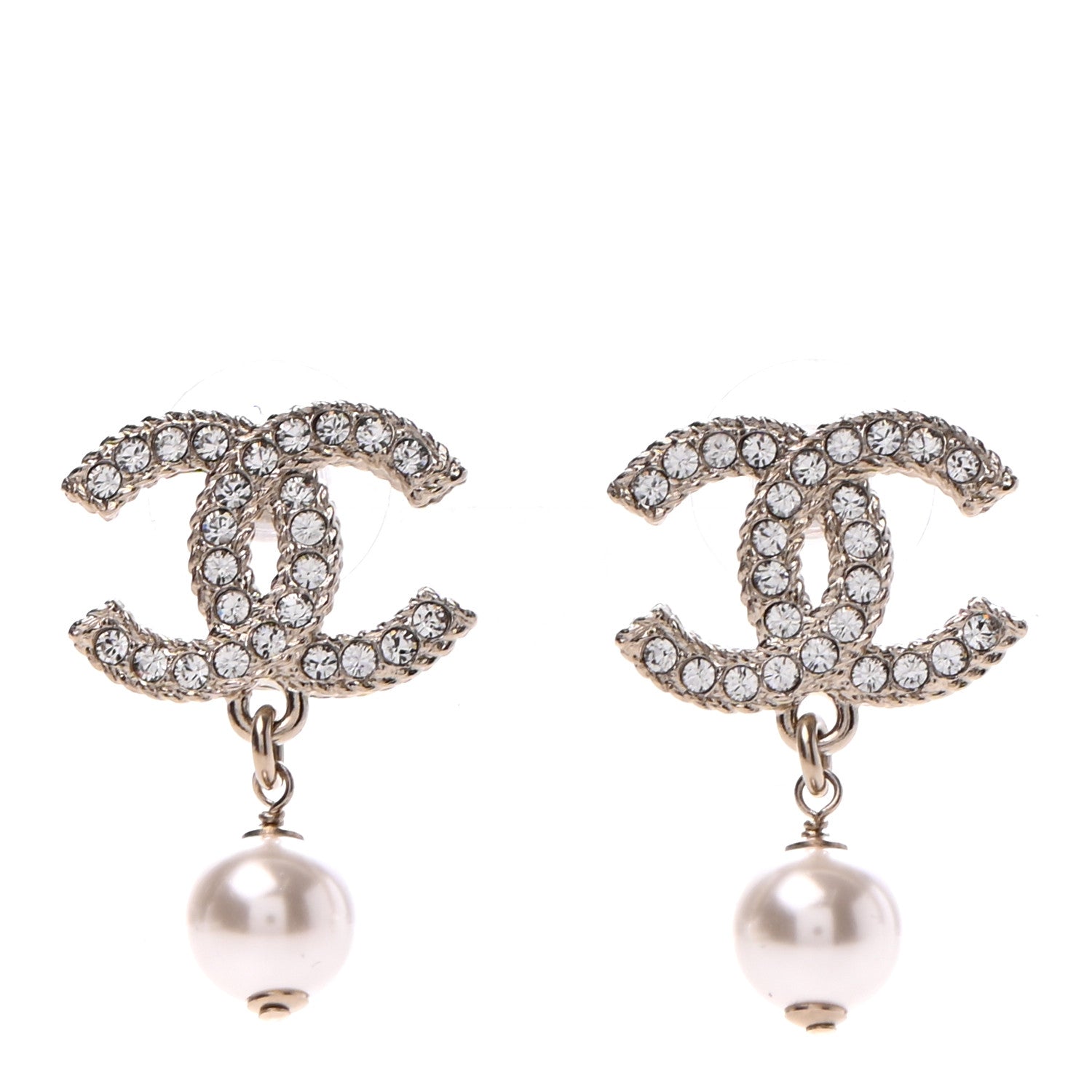 Chanel Crystal Pearl CC Drop Earrings Gold 1 of 4