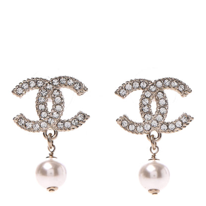 Chanel Crystal Pearl CC Drop Earrings Gold 1 of 4