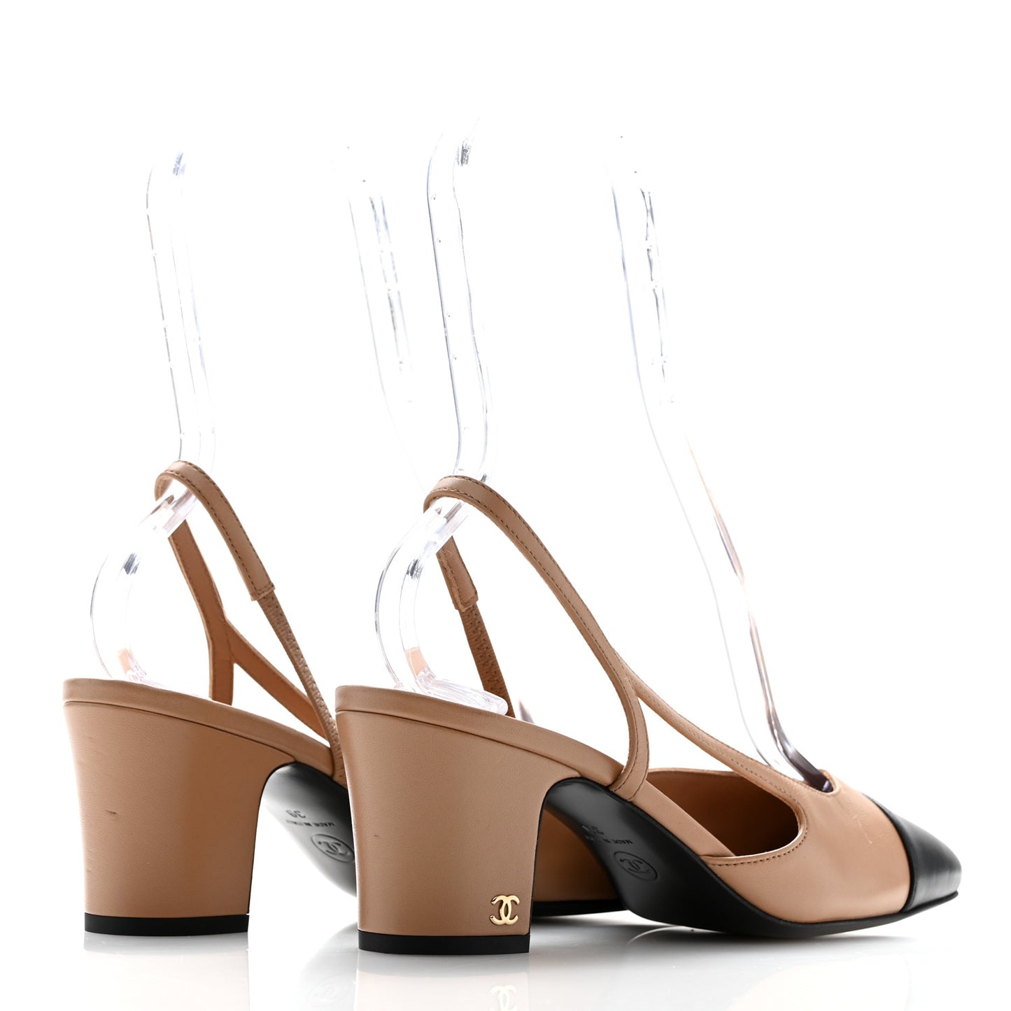 Lambskin Cap Toe CC Slingback Pumps 39 Dark Beige Black