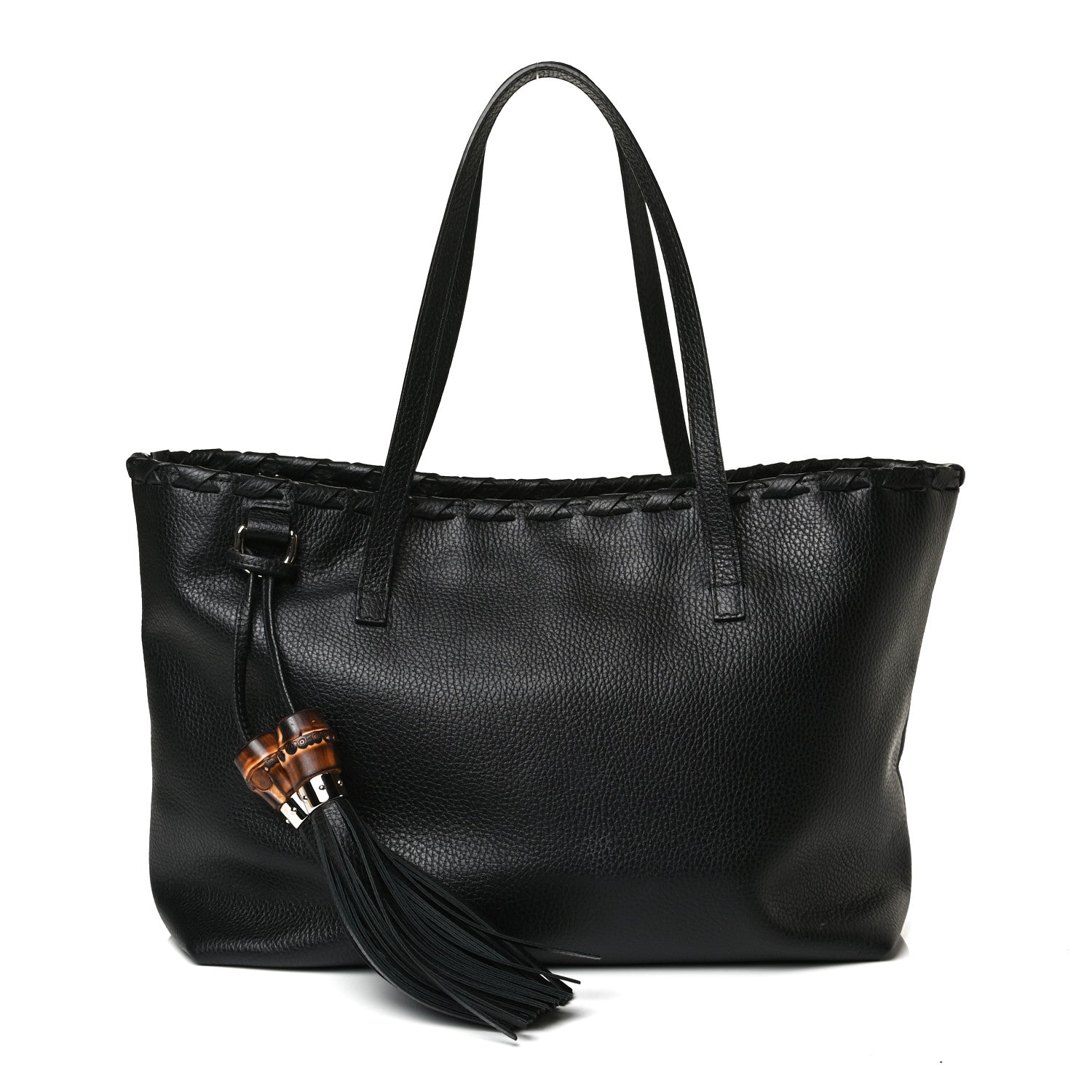 Gucci Pebbled Calfskin Bamboo Tassel Tote Black 1 of 12