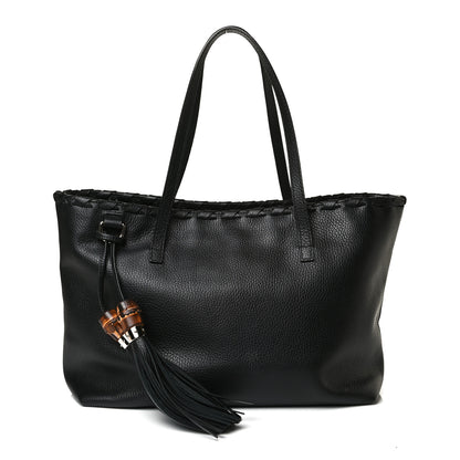 Gucci Pebbled Calfskin Bamboo Tassel Tote Black 1 of 12