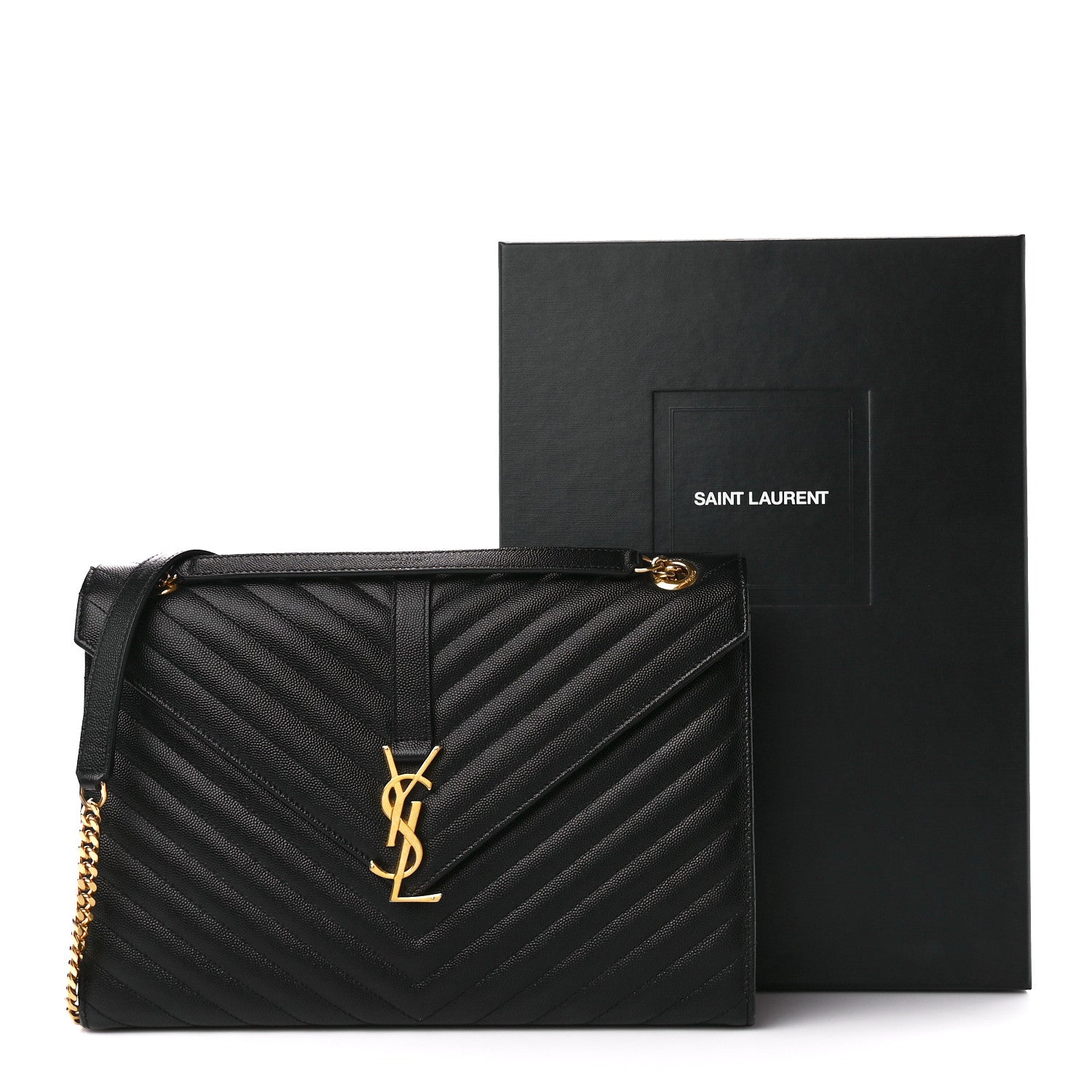 Saint Laurent Grain De Poudre Matelasse Chevron Large Monogram Satchel Black 13 of 13