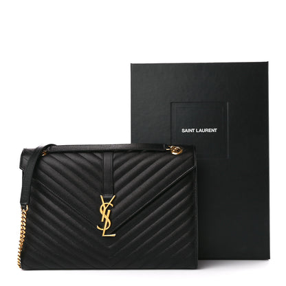 Saint Laurent Grain De Poudre Matelasse Chevron Large Monogram Satchel Black 13 of 13