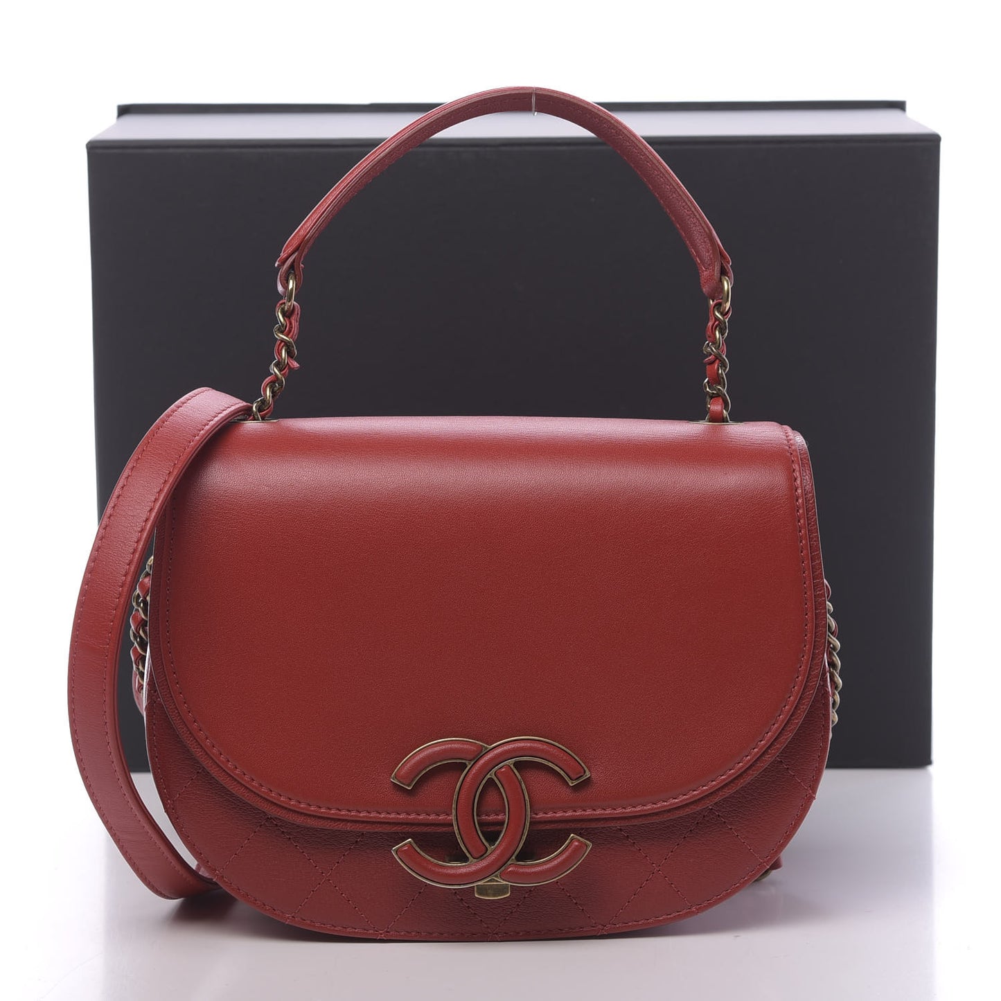 Shiny Calfskin Goatskin Quilted Small Coco Curve Messenger Flap Red