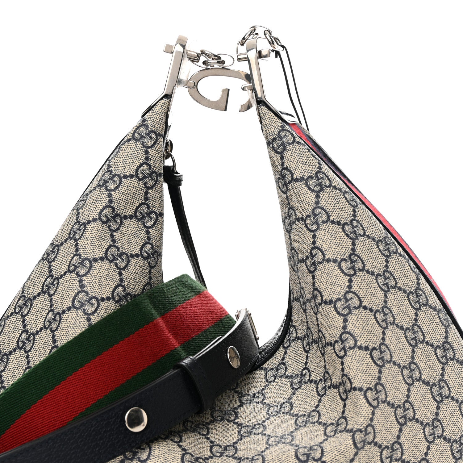 Gucci GG Supreme Monogram Textured Calfskin Web Large Attache Shoulder Bag Beige Blue 8 of 14