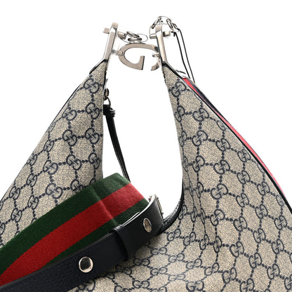 Gucci GG Supreme Monogram Textured Calfskin Web Large Attache Shoulder Bag Beige Blue 8 of 14