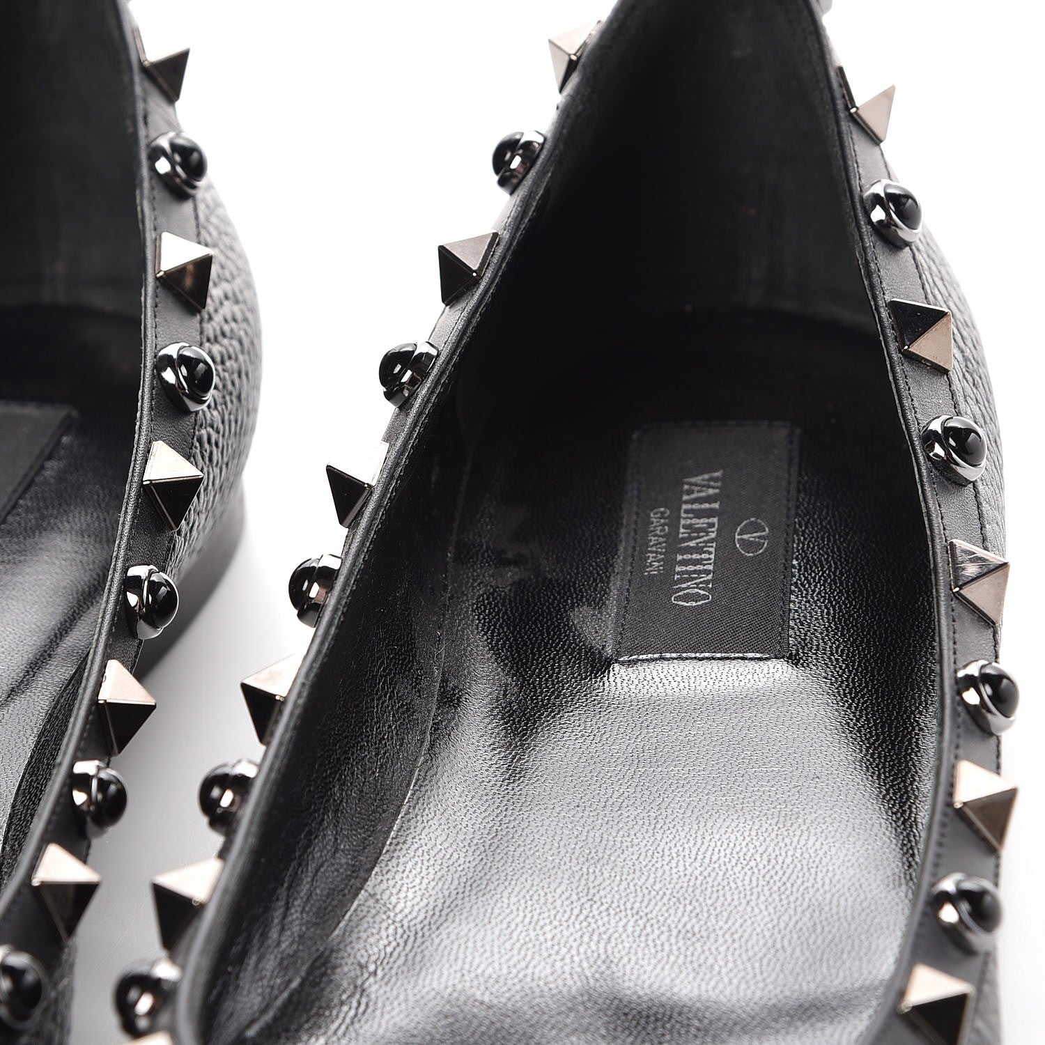 Valentino Garavani Pebbled Calfskin Onyx Rockstud Rolling Ballerina Flats 39 Black 9 of 10