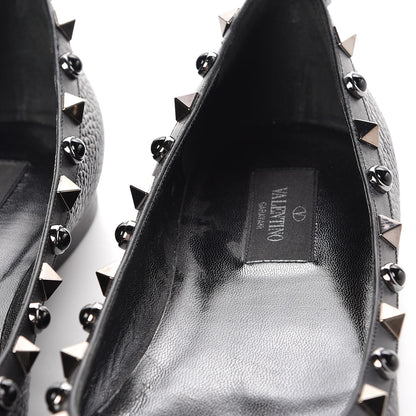 Valentino Garavani Pebbled Calfskin Onyx Rockstud Rolling Ballerina Flats 39 Black 9 of 10