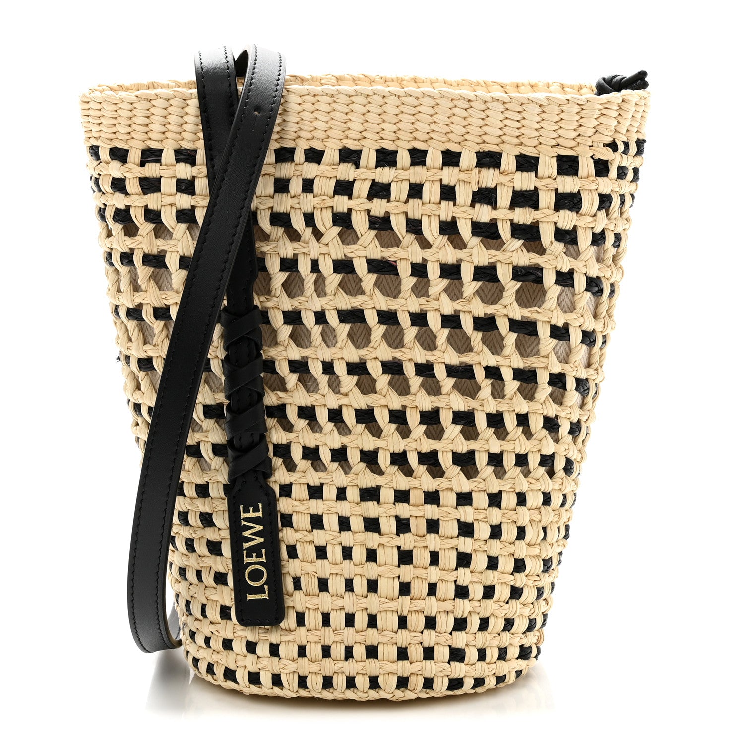 Loewe Calfskin Raffia Paulas Ibiza Bucket Bag Natural Black 1 of 10