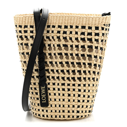 Loewe Calfskin Raffia Paulas Ibiza Bucket Bag Natural Black 1 of 10