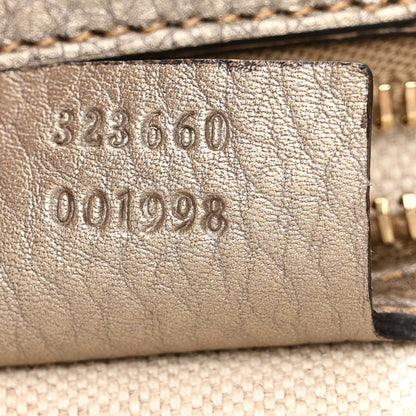 Gucci Metallic Pebbled Calfskin Medium Bamboo Shopper Tote Golden Beige 9 of 16