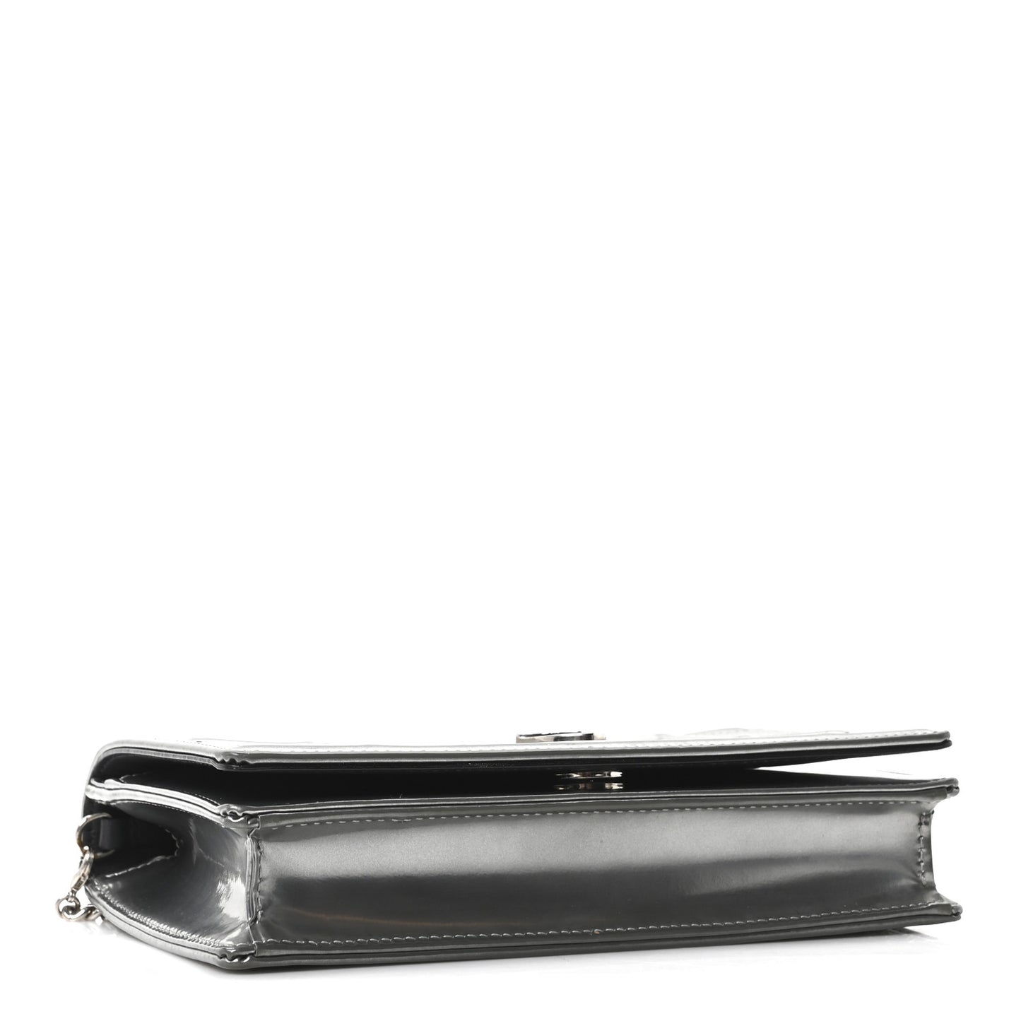 Metallic Patent Micro-Cannage Diorama Wallet on Chain Pouch Silver