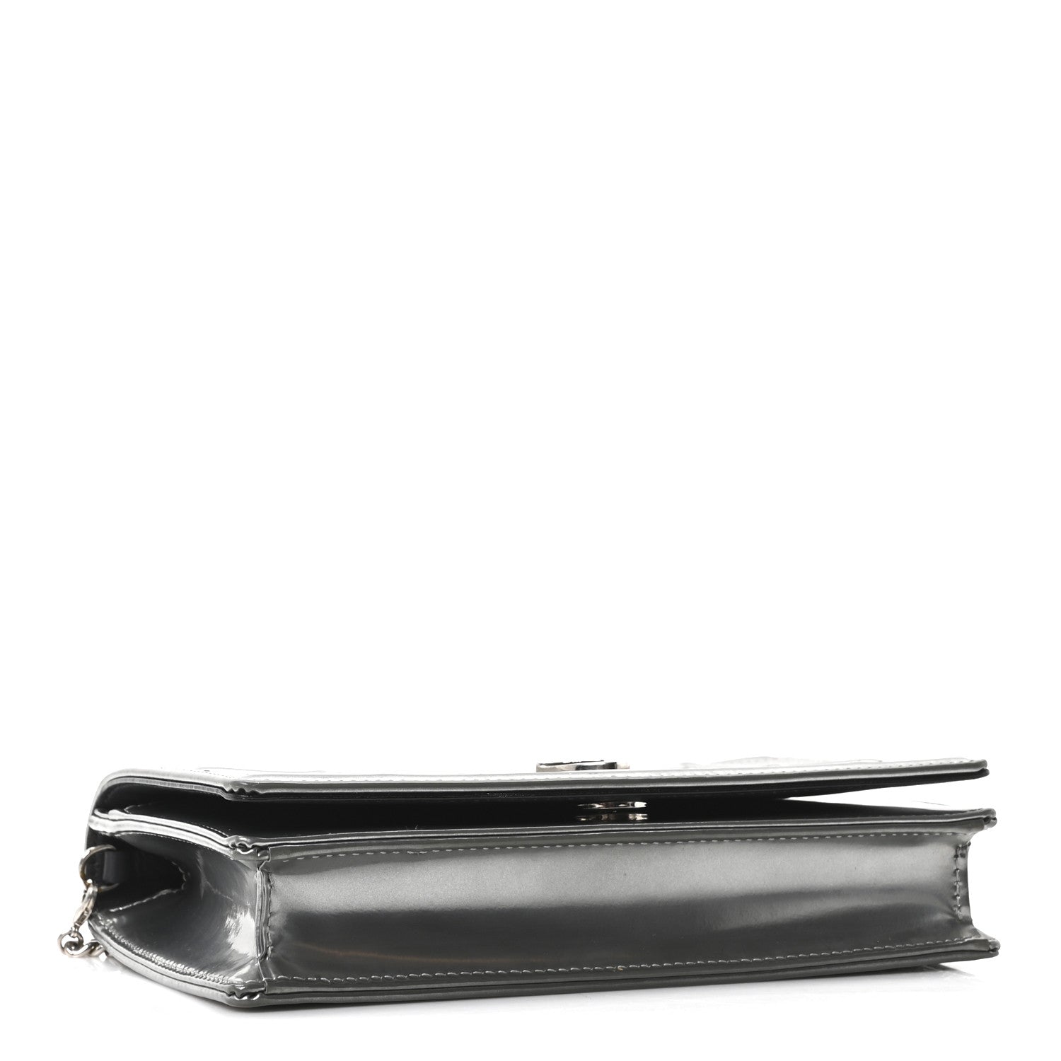 Christian Dior Metallic Patent Micro-Cannage Diorama Wallet on Chain Pouch Silver 4 of 10