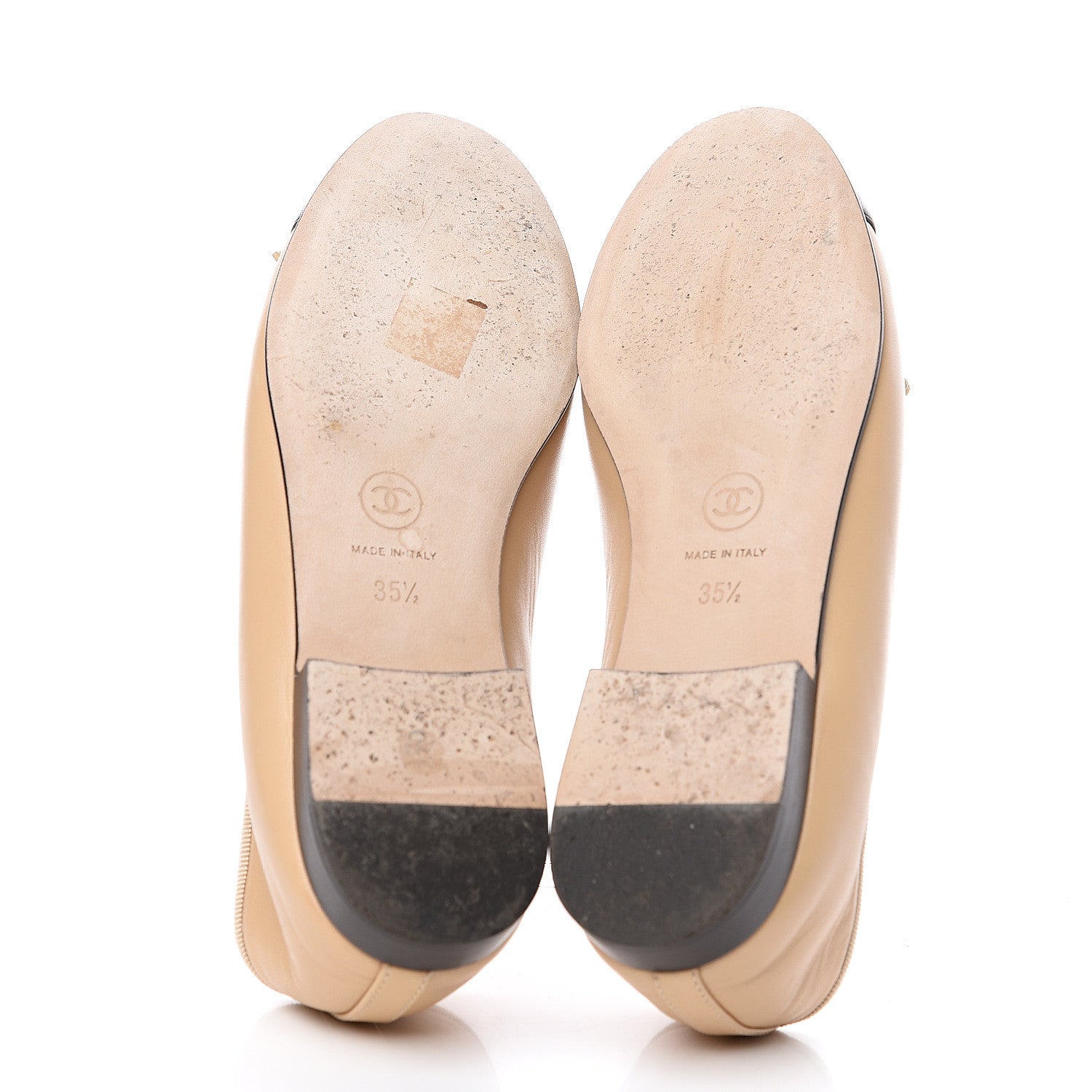 Chanel Lambskin Cap Toe CC Ballerina Flats 35.5 Beige Black 5 of 10