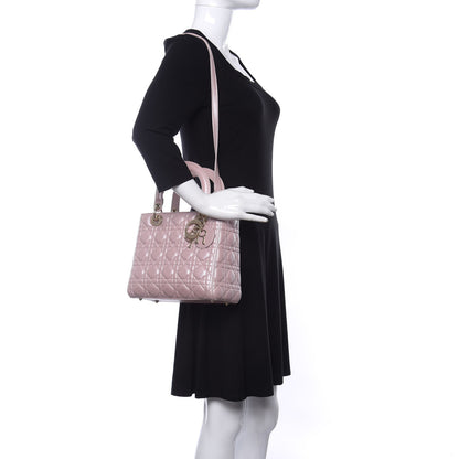 Christian Dior Pearly Lambskin Cannage Medium Lady Dior Lotus 2 of 16