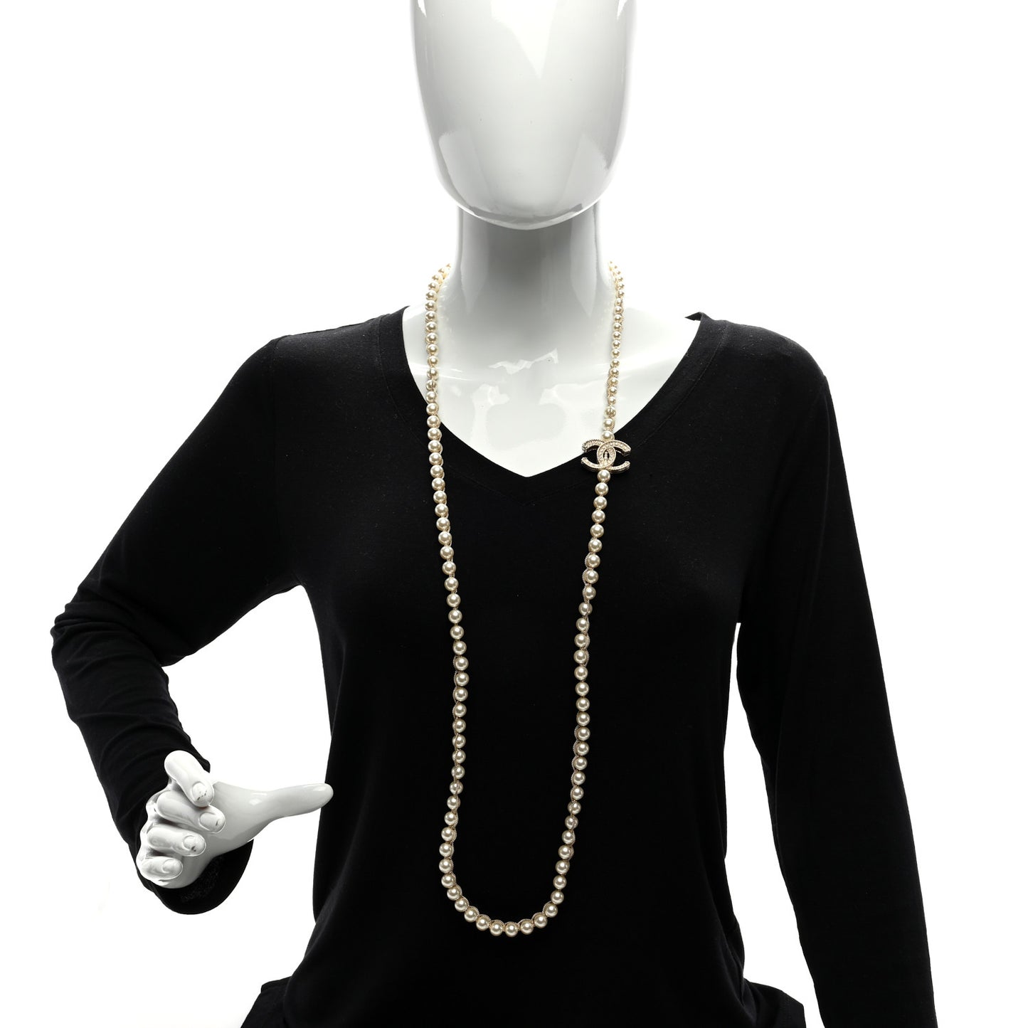 Metal Pearl Chain CC Long Necklace Gold