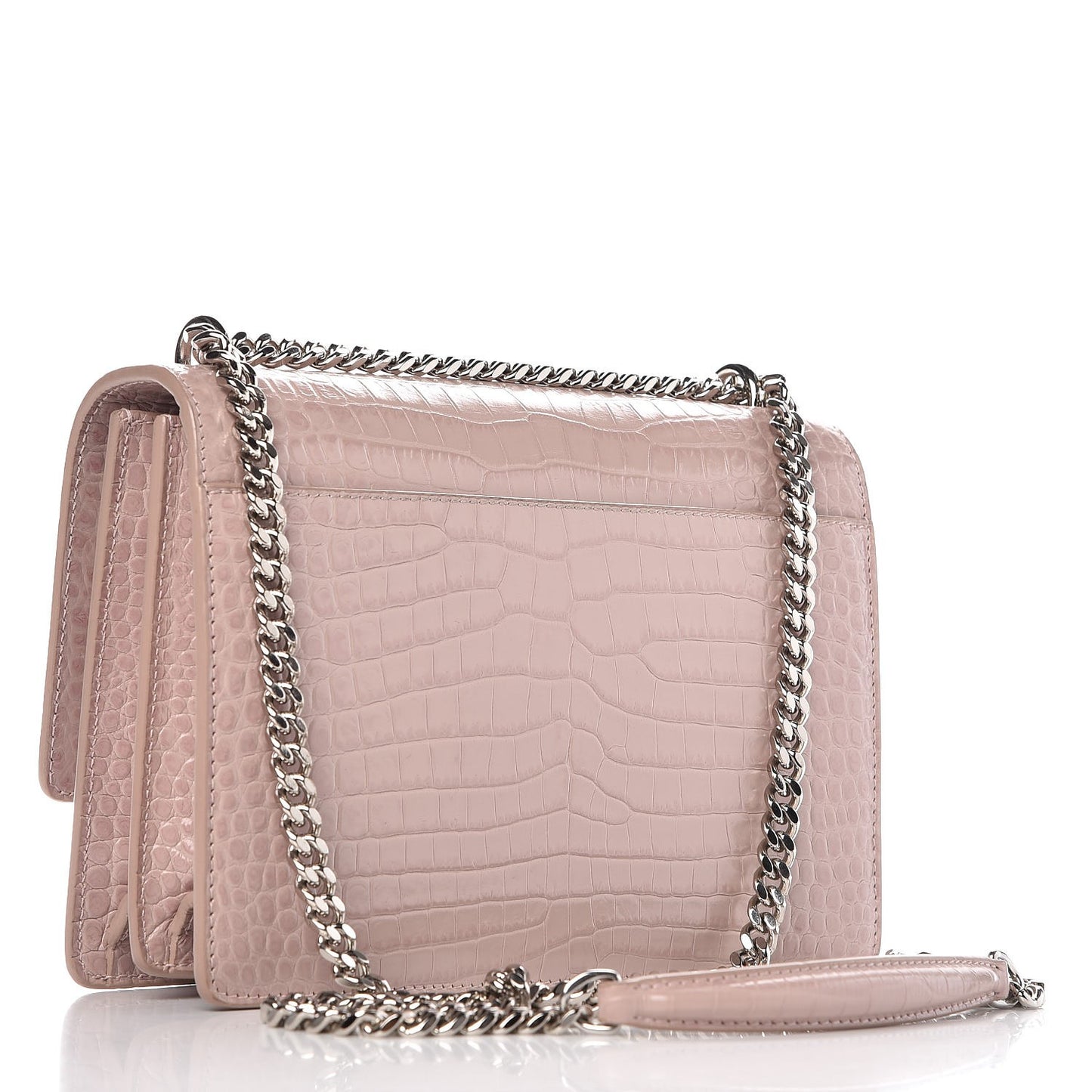 Calfskin Crocodile Embossed Medium Monogram Sunset Powder Pink
