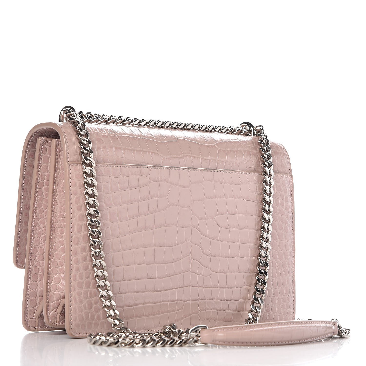Saint Laurent Calfskin Crocodile Embossed Medium Monogram Sunset Powder Pink 3 of 10