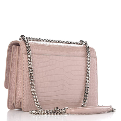 Saint Laurent Calfskin Crocodile Embossed Medium Monogram Sunset Powder Pink 3 of 10