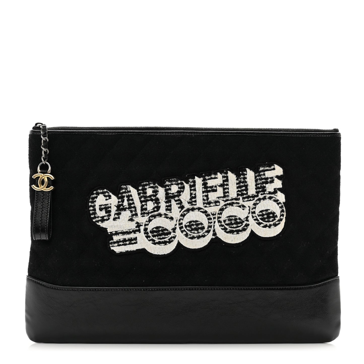 Wool Calfskin Quilted Gabrielle Pouch Clutch Black