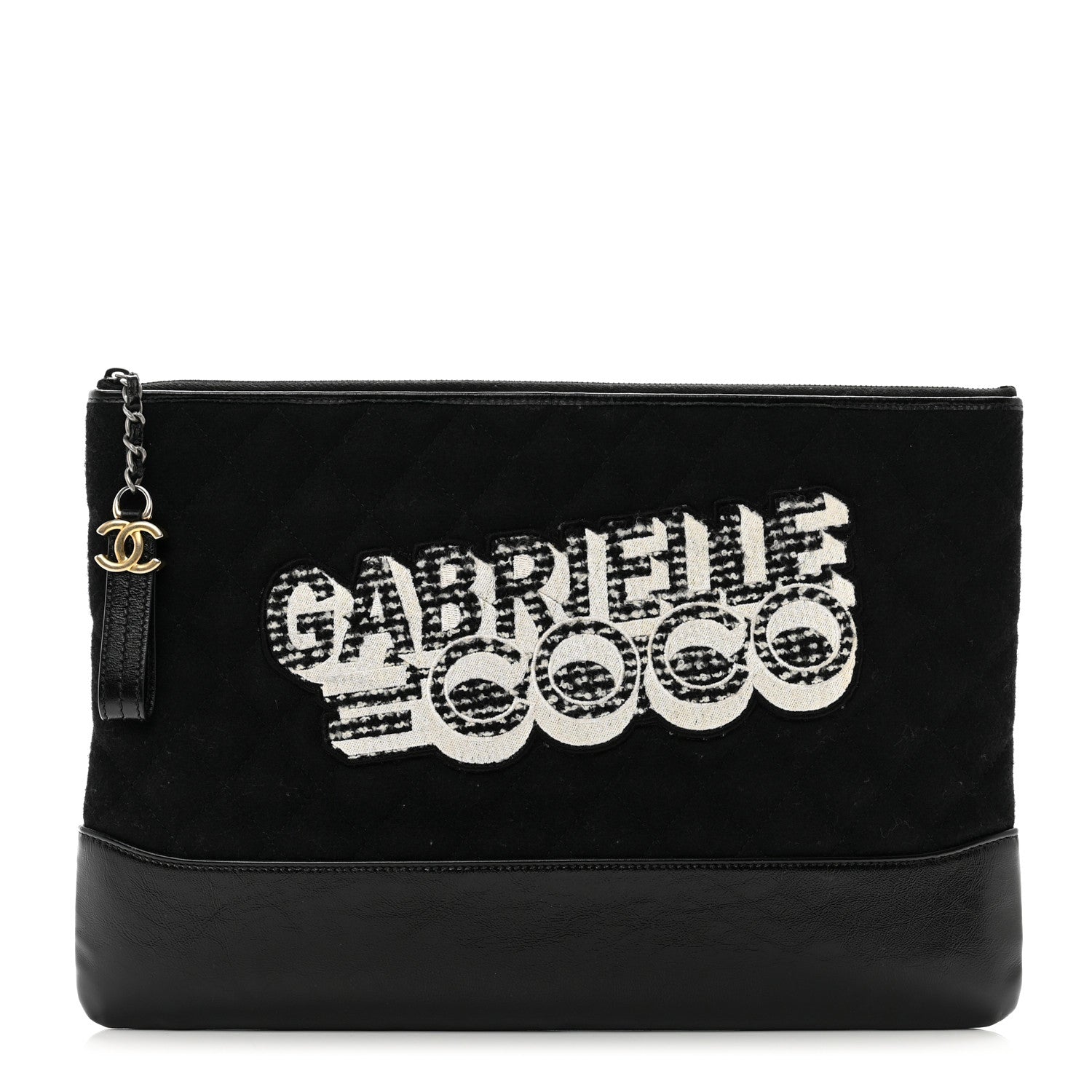 Chanel Wool Calfskin Quilted Gabrielle Pouch Clutch Black 1 of 7