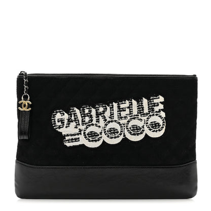 Chanel Wool Calfskin Quilted Gabrielle Pouch Clutch Black 1 of 7