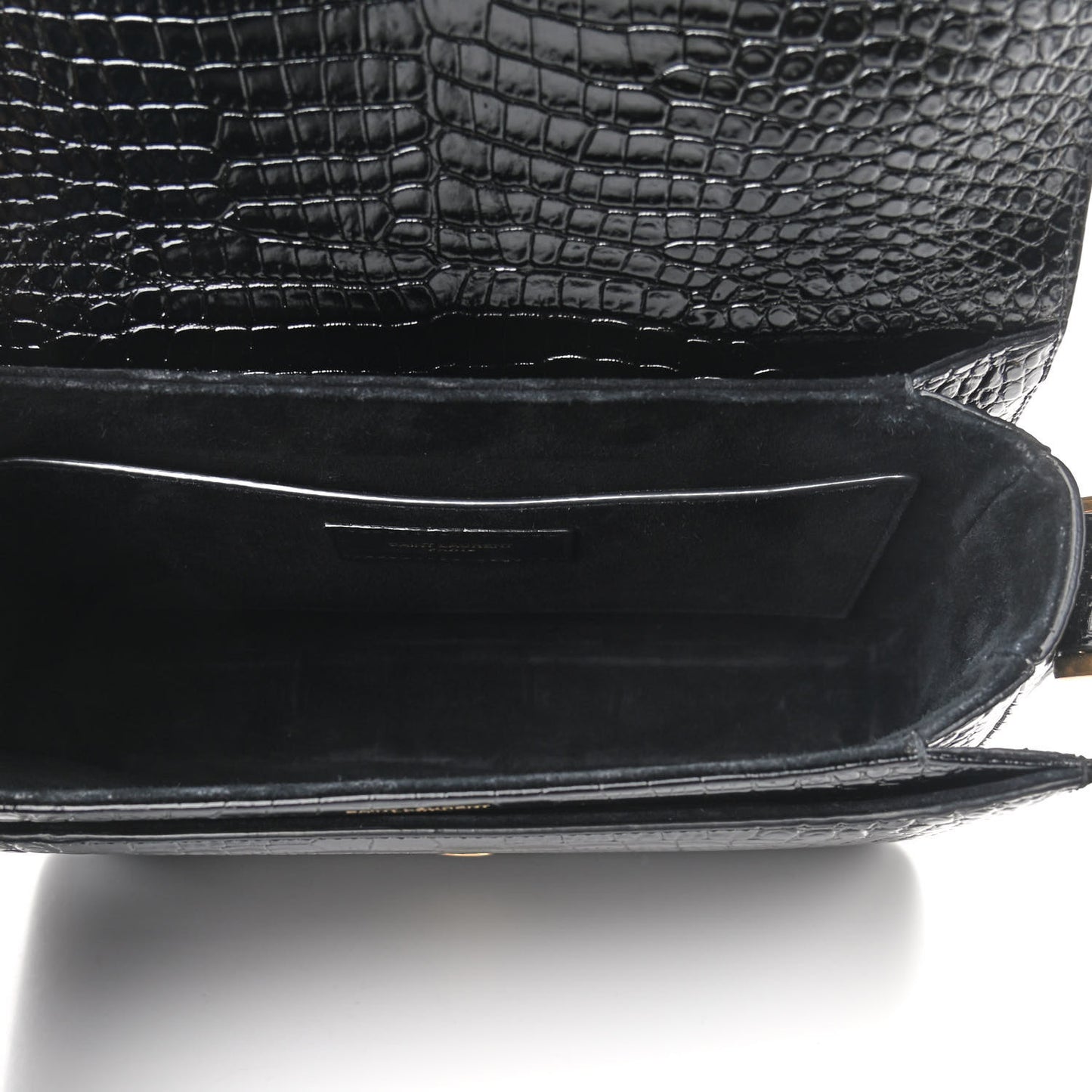 Patent Crocodile Embossed Calfskin Le 61 Shoulder Bag Black