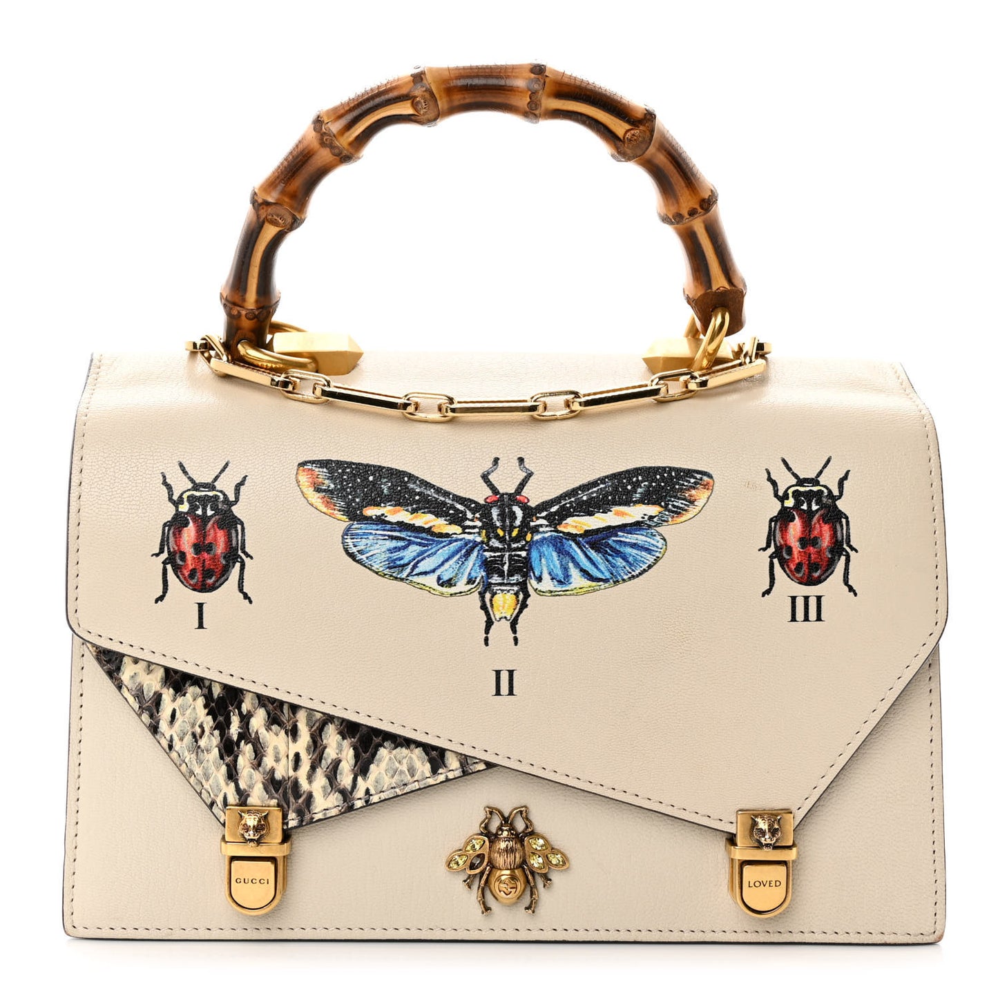 Calfskin Snakeskin Studded Small Ottilia Top Handle Bag White