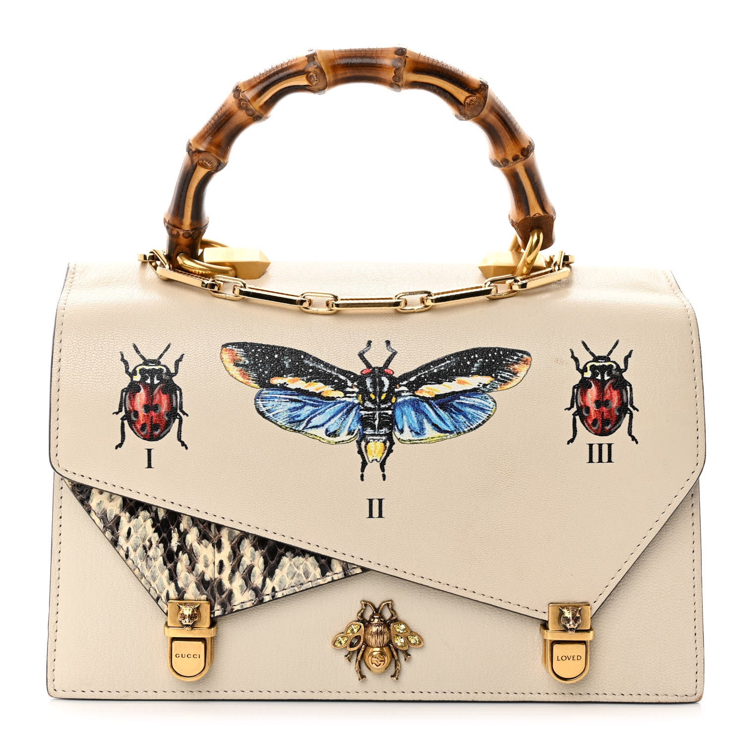 Gucci Calfskin Snakeskin Studded Small Ottilia Top Handle Bag White 1 of 14