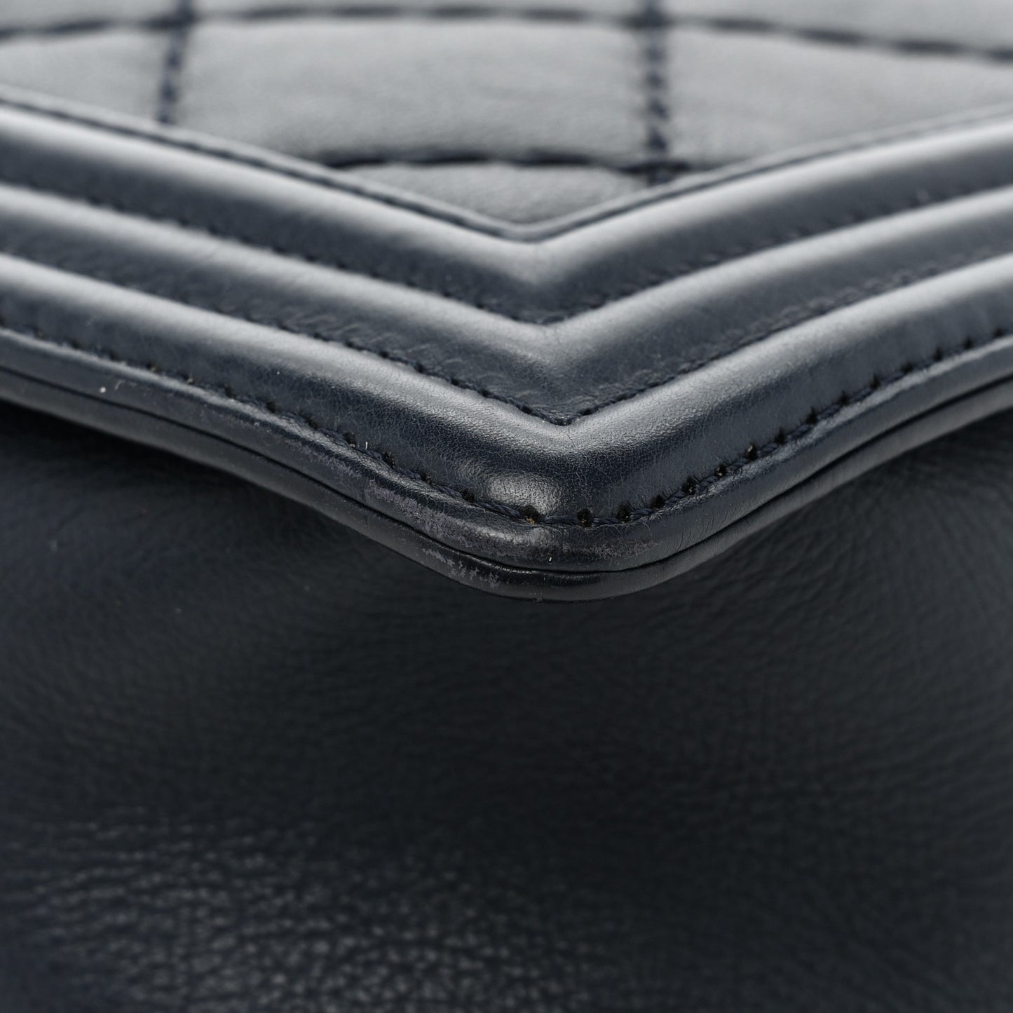 Calfskin Double Stitch Large Boy Flap Navy Blue