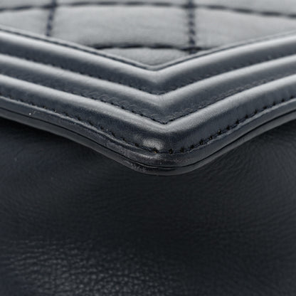 Chanel Calfskin Double Stitch Large Boy Flap Navy Blue 17 of 19