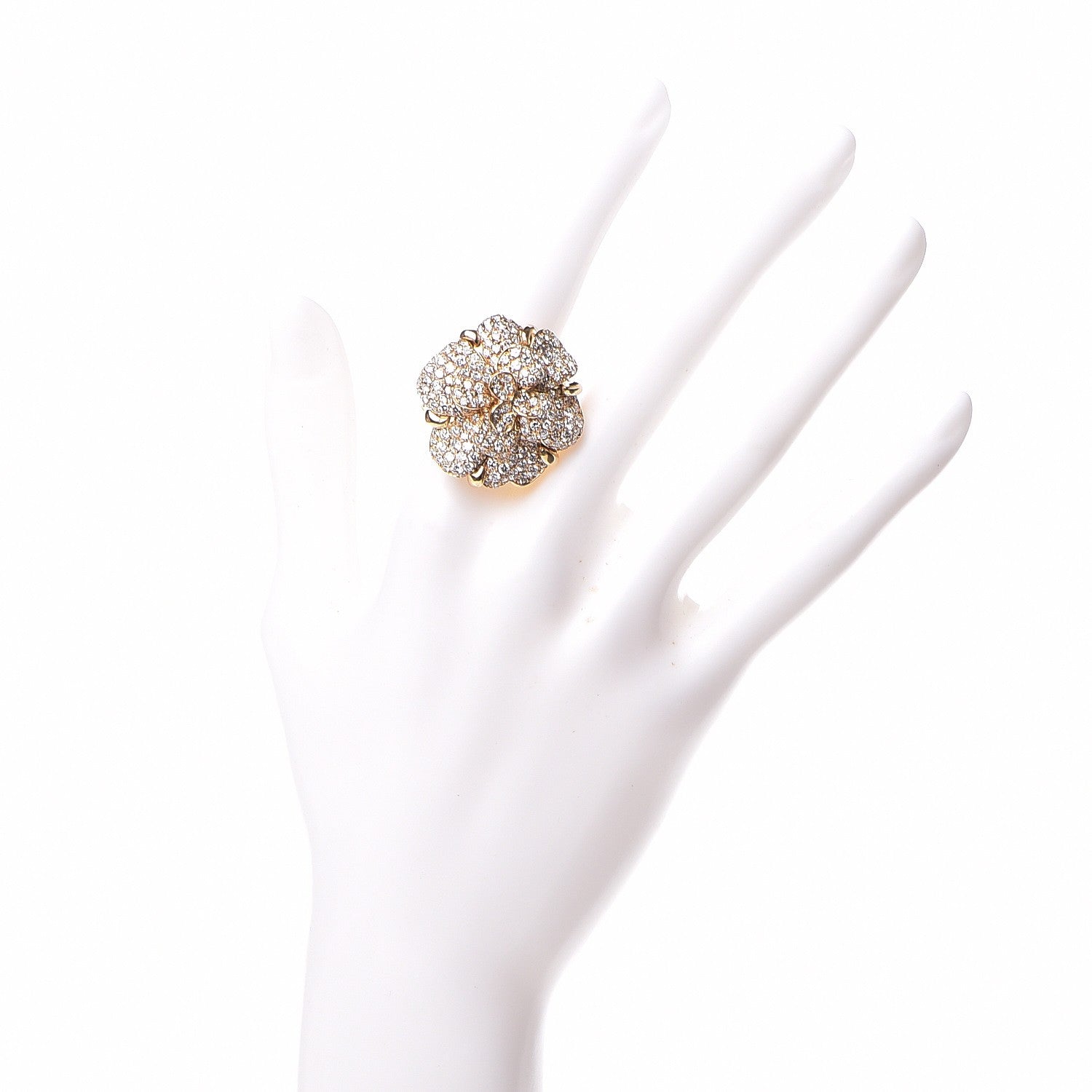 Chanel 18K Yellow Gold Diamond Camellia Ring 5.25 2 of 9