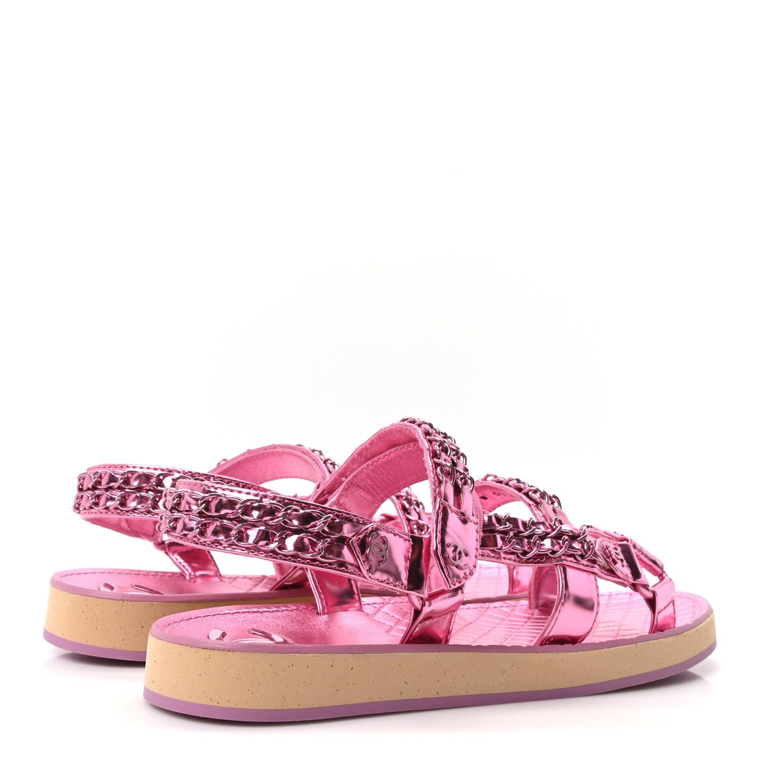 Chanel Metallic Laminated Goatskin Chain Flat Sandals 41 Pink 5 of 10