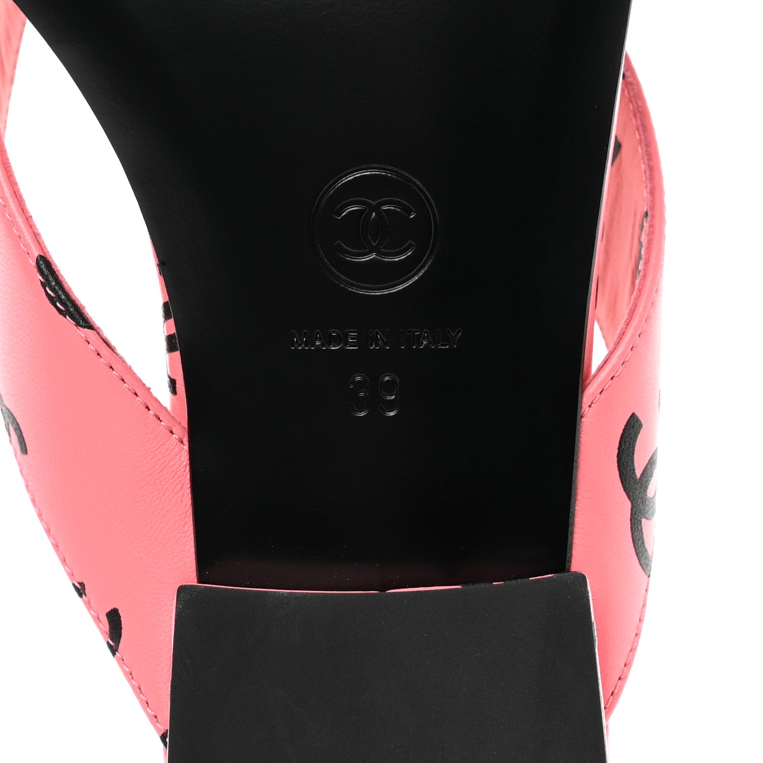 Chanel Lambskin Printed CC Thong Sandals 39 Pink Black 8 of 8