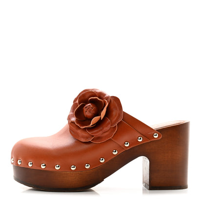 Chanel Calfskin Camellia Clogs 37 Brown 1 of 11