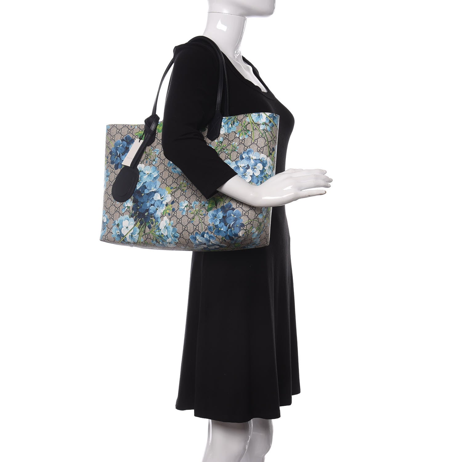 Gucci GG Supreme Monogram Blooms Medium Reversible Tote Beige Blue Navy 2 of 10