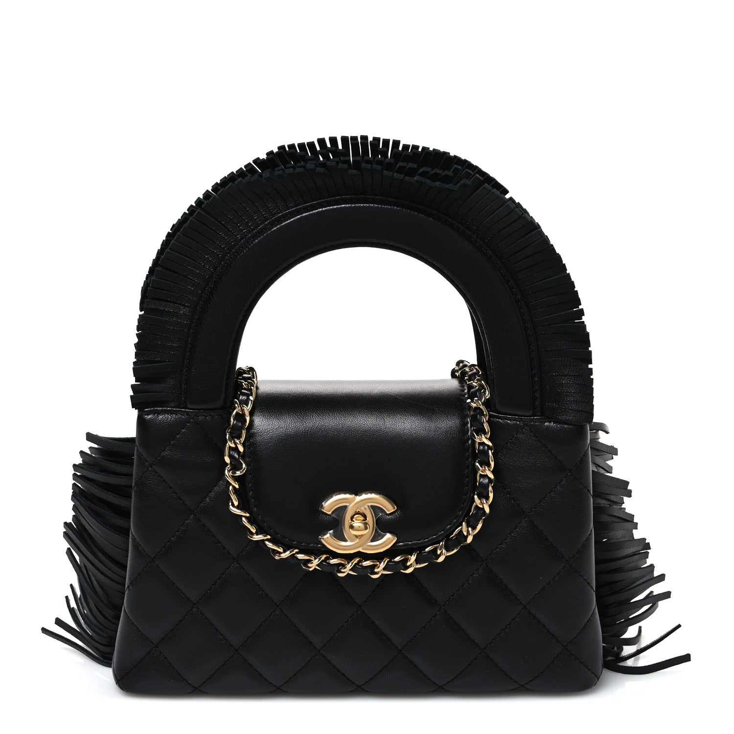 Chanel Lambskin Fringe Nano Kelly Shopper Black 1 of 10