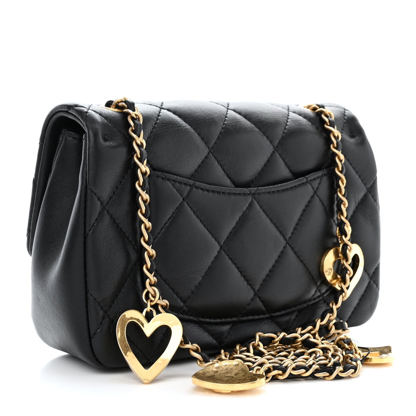 Lambskin Quilted Mini Heart Charms Flap Black